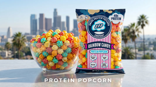 protein-popcorn-with-los-angeles-skyline-in-background-high-protein-snack-hero-image