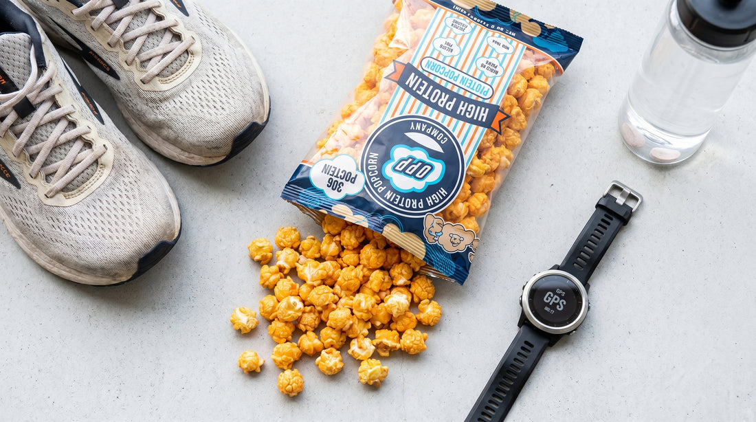 protein-popcorn-running-gear-marathon-training-flat-lay