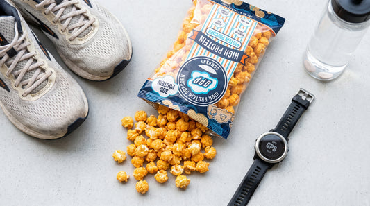 protein-popcorn-running-gear-marathon-training-flat-lay