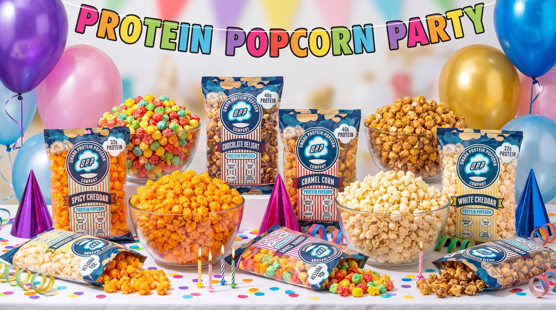 birthday-party-table-with-high-protein-popcorn-in-colorful-bowls-and-decorations