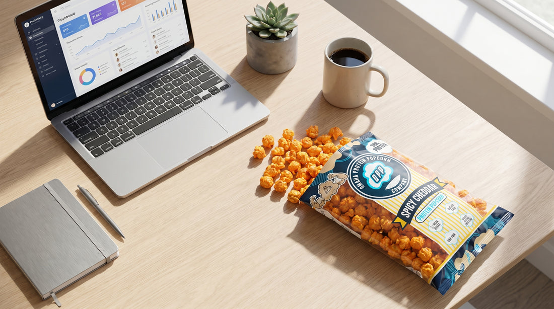 office-desk-with-omaha-protein-popcorn-high-protein-snack-hero-image