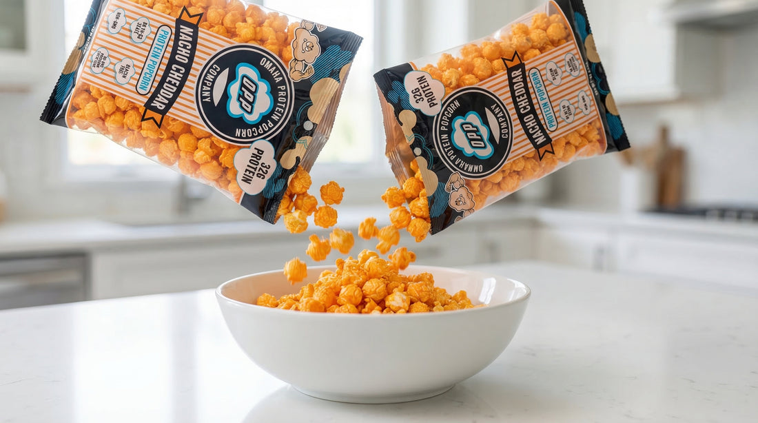 non-gmo-protein-popcorn-on-counter-with-bag-and-bowl