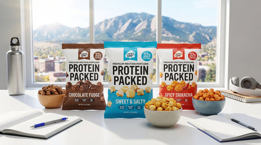 protein-popcorn-with-boulder-colorado-mountains-and-college-study-gear