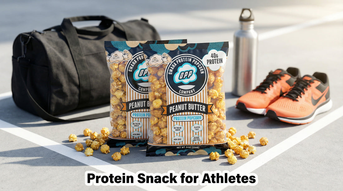 high-protein-popcorn-athlete-snack-scene-gym-bag-and-running-shoes