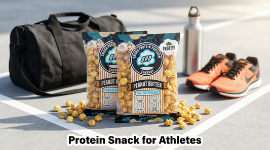 high-protein-popcorn-athlete-snack-scene-gym-bag-and-running-shoes