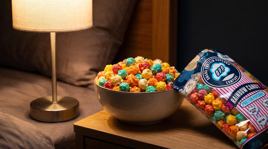 high-protein-popcorn-bowl-on-bedside-table-at-night