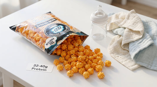 high-protein-popcorn-on-table-with-postpartum-essentials