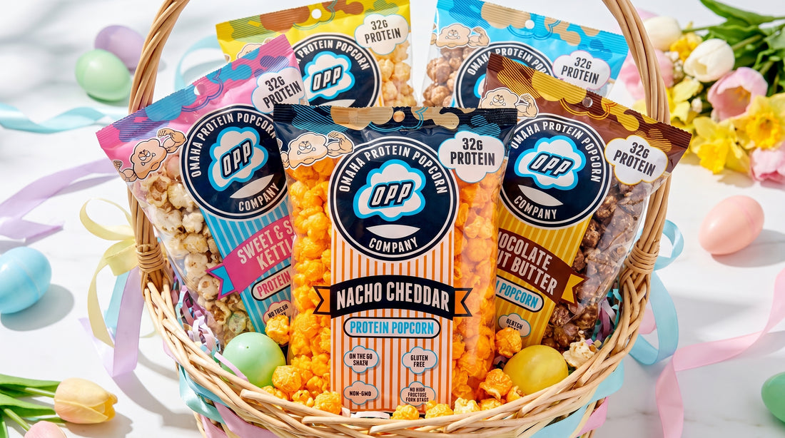 easter-basket-filled-with-omaha-protein-popcorn-high-protein-spring-snack-display