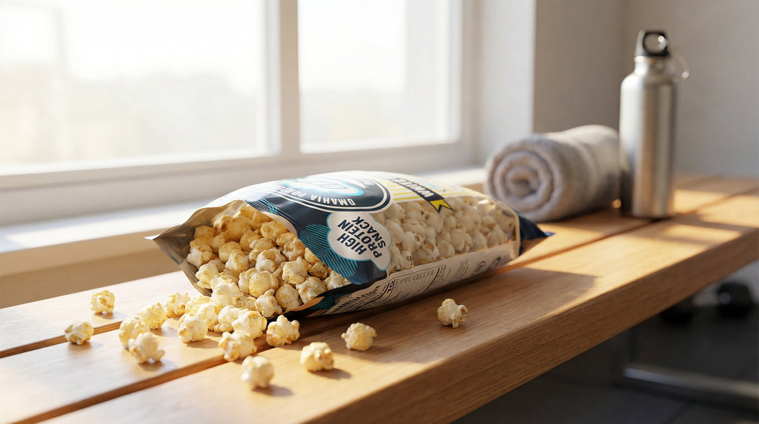 high-protein-popcorn-bag-on-gym-bench-post-workout-snack