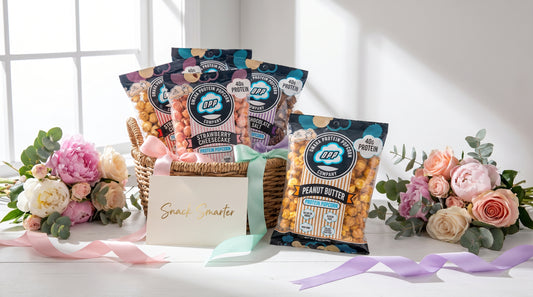 mothers-day-gift-display-with-omaha-protein-popcorn-bags-and-flowers
