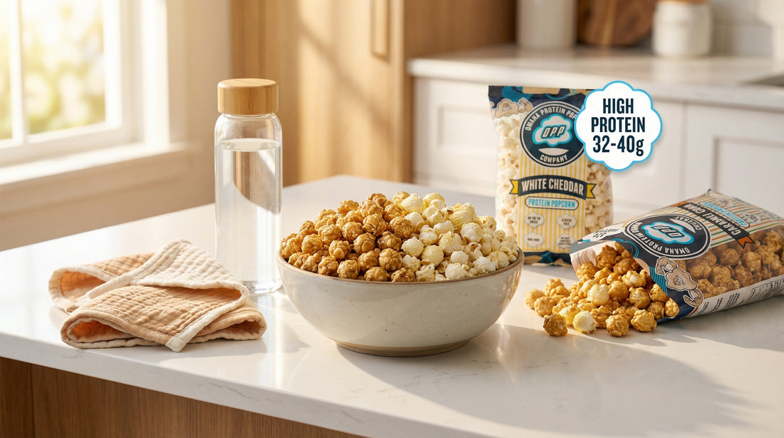 high-protein-popcorn-bowl-next-to-water-bottle-for-nursing-mothers