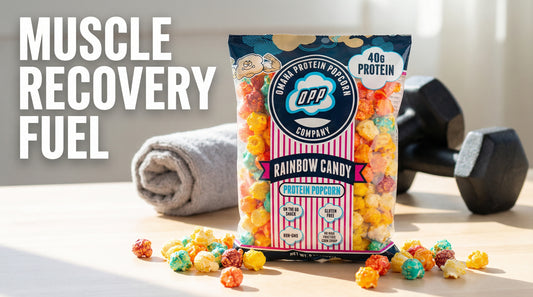 hero-image-of-omaha-protein-popcorn-with-gym-gear-for-muscle-recovery