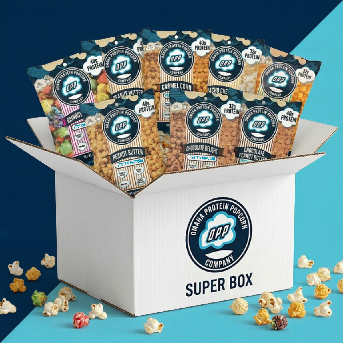 Super Box - 8 pack – Omaha Protein Popcorn