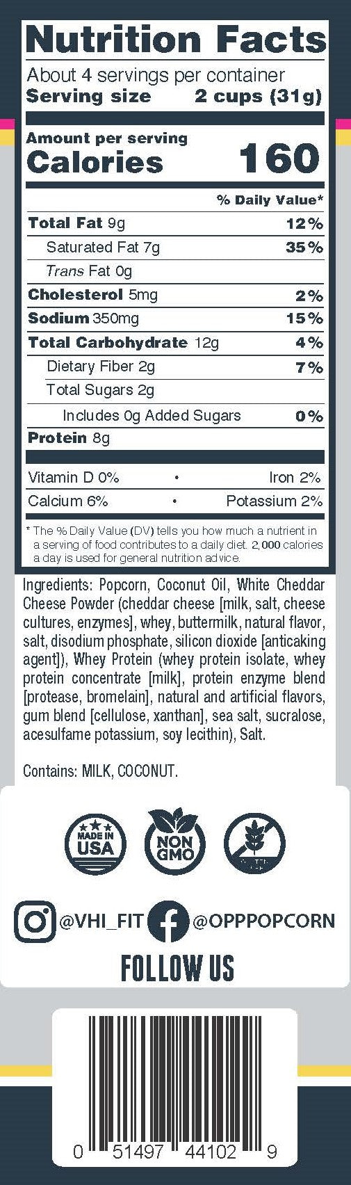 Omaha Protein Popcorn- White Cheddar