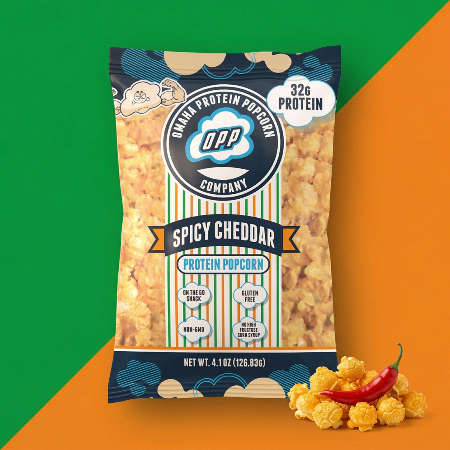Omaha Protein Popcorn - Spicy Cheddar
